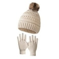 thumbnail image 1 of Elainilye Fashion Kids Winter Beanie Hat Gloves Sets For 5-11 Years Old Boys Girls Knit Thick Warm Thermal Sets,Beige, 1 of 2