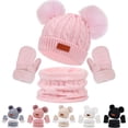 thumbnail image 1 of Elainilye Fashion Kids Winter Beanie Hat Scarf Gloves Set Warm Knit Thick Ski Cap With PomPom and Scarf Gloves Set for Girls Boys,White, 1 of 5
