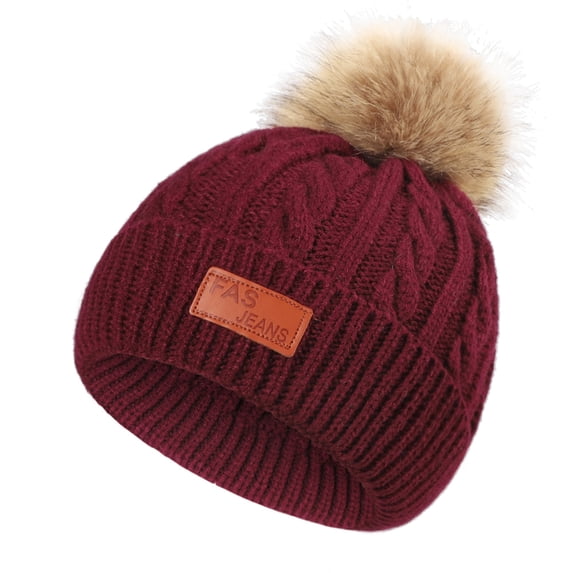 Elainilye Fashion Kids Winter Hat Toddler Knitted Pom Beanie Hat Casual Children Knitted Bowler Pompon Hat Girls Boys Beanies,Red