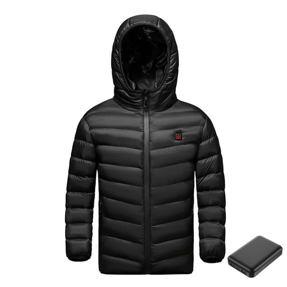 Elainilye Fashion Kids Winter Jacket Boys Girls Outerwear USB Electric Heated Lightweight Rechargeable Heating Down Jacket Hooded Coat,Black