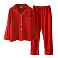 thumbnail image 1 of Elainilye Fashion Ladies Pajamas Sets 2 Piece Casual Single Pocket Solid Long Sleeves Sleepwear Tops and Pants Pajama Set,Red, 1 of 3