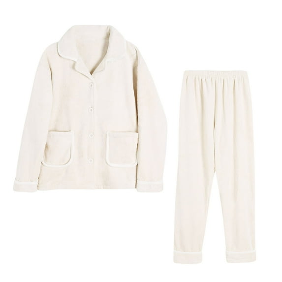 Elainilye Fashion Ladies Pajamas Sets Fall And Winter Thickened Pajama Set Home Wear Long Sleeve Sleepwear Trousers Pajama,Beige