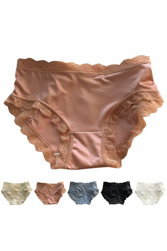Fashion Ladies Underwear Panties Breathable Comfortable Soft and Sexy Lace Satin Underwear Briefs Panties,Beige