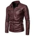 thumbnail image 1 of Elainilye Fashion Leather Jacket Men Solid Winter Jacket Motorcycle Jacket Zipper Coat Long Sleeve Top Hoodless Faux Leather Jacket Outerwear Jackets, 1 of 5
