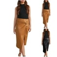 thumbnail image 1 of Elainilye Fashion Leather Skirt High Waisted Casual Solid Zipper Slit Buttocks Knee-High Skirt,Beige, 1 of 9
