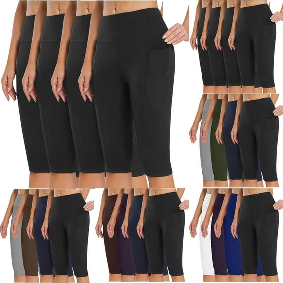 Elainilye Fashion Leggings for Women 4PC High Waisted Yoga Pants Workout Leggings Capris for Casual Summer with Pockets,Blue