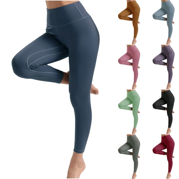 Elainilye Fashion Leggings with Pockets for Women High Waisted Stretch Tummy Control Workout Running Yoga Pants,Brown