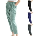 thumbnail image 1 of Elainilye Fashion Linen Pants Women Summer Pants Casual Pure Solid Color Elastic Waist Cropped Trouser with Pockets,Green, 1 of 9