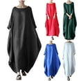 thumbnail image 1 of Elainilye Fashion Long Dresses for Women Plus Size Summer Casual Cotton Linen Dress Loose Short Sleeve Round Neck Solid Dress,Red, 1 of 5