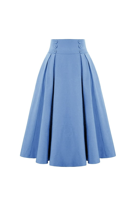 Fashion Long Skirts For Women Fall Winter Solid Pleated Loose Hem Long Half Length Skirt Pleated Skirt,Blue