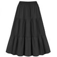 thumbnail image 1 of Elainilye Fashion Long Skirts For Women Ruffle Skirts Casual Solid Color High Waist Large Medium Length Skirt,Black, 1 of 2