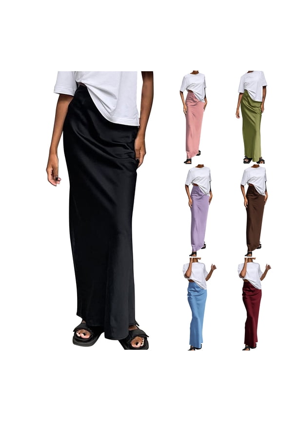 Fashion Long Skirts for Women Flowing Satin Drop Fishtail Skirt,Red