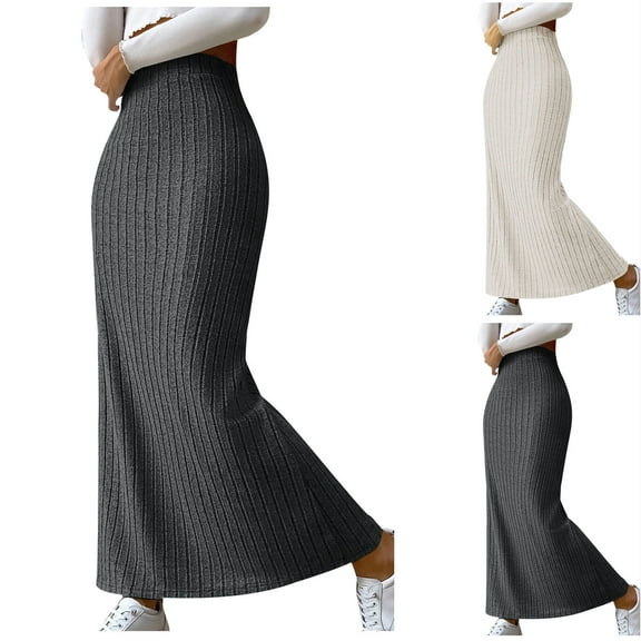 Elainilye Fashion Long Skirts for Women Spring Sexy Casual Solid Slimming Slit Buttocks Ankle Skirt,Gray