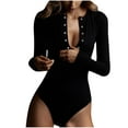 thumbnail image 1 of Elainilye Fashion Long Sleeve Bodysuit for Women Versatile Solid Color Tight Fitting Cutout Jumpsuit Thong Shapewear,Black, 1 of 5