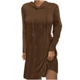 thumbnail image 1 of Elainilye Fashion Long Sleeve Dress for Women Casual Hooded Solid Long Sleeve Drawstring Solid Pullover Dresses,Brown, 1 of 6