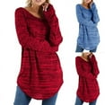 thumbnail image 1 of Elainilye Fashion Long Sleeve Shirt Women Plus Size Solid Color Long Slim Top Round Neck T-shirt Tops,Blue, 1 of 3