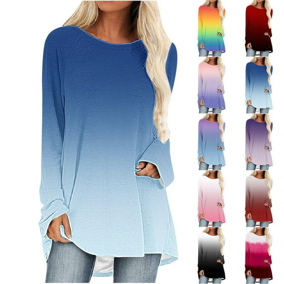 Elainilye Fashion Long Sleeve Shirts for Women Solid T-shirt Bottoming Shirt Blouse Round Neck Casual Tops,Black