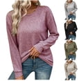 thumbnail image 1 of Elainilye Fashion Long Sleeve T Shirt Women Spring Round-Neck Sweater Casual Solid Undershirt Top Blouse,Black, 1 of 9