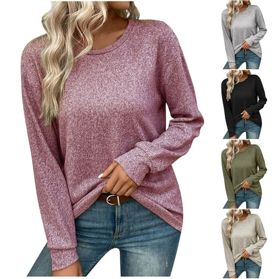 Elainilye Fashion Long Sleeve T Shirt Women Spring Round-Neck Sweater Casual Solid Undershirt Top Blouse,Pink