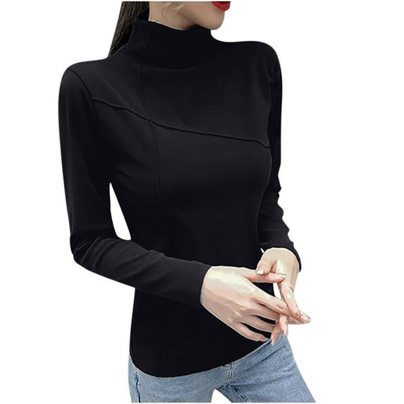 Elainilye Fashion Long Sleeve Undershirt For Women Double-sided Fleece Cationic Self-heating Warm Bottoming Shirt Long-sleeved Outer Wear Shirts,Black