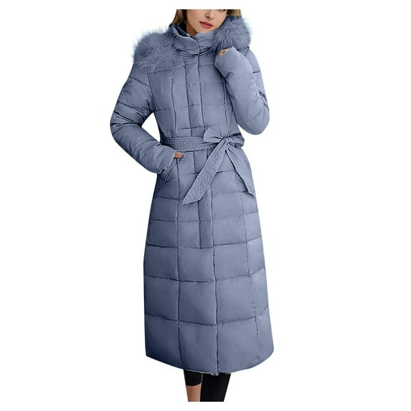 Elainilye Fashion Long Winter Coats For Women Fall And Winter Long Sleeved Warm Cotton Jacket Fur-Collar Bread Coat Parkas,Gray