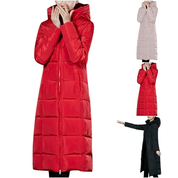Elainilye Fashion Long Winter Coats for Women Winter Hooded Keep Warm Cotton Coat Long Sleeve Casual Puffer Jacket Long Coat,Black
