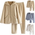 thumbnail image 1 of Elainilye Fashion Loungewear Sets Women Plain Print Zipper Lamb Fleece Casual Long Sleeve Top Loose Pants Homewear Set,Blue, 1 of 5