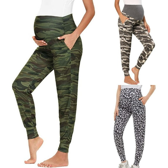Elainilye Fashion Maternity Leggings Solid Color Casual Yoga Pants Stretchy Comfortable Casual Pants Belly Pants,Green