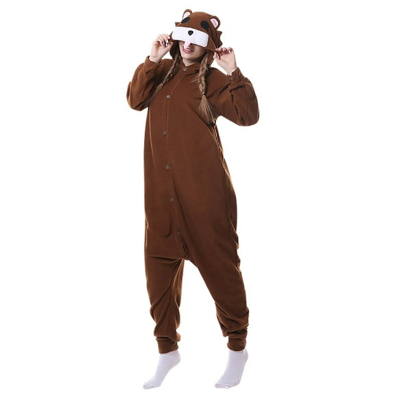 Elainilye Fashion Men And Women Pajamas Hooded Long Sleeved Pajamas Sleepwear Home Wear Pajamas Loungewear,Brown