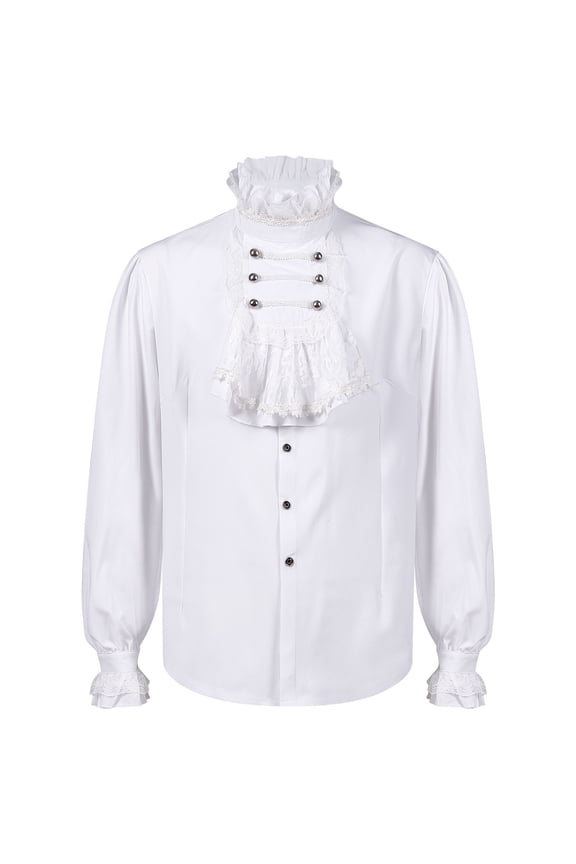 Fashion Men Dress Shirt Mock Neck Solid Print Casual Shirt Pullover Top Long Sleeve Shirt Ruffled Renaissance Shirt Steampunk Trumpet Sleeve Top