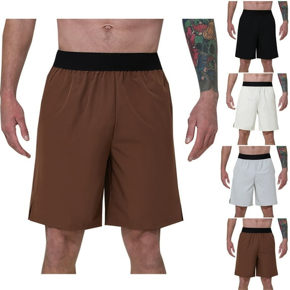 Elainilye Fashion Men's Athletic Shorts Breathable Sports Shorts Summer Lightweight Quick Drying Running Fitness Shorts,Brown