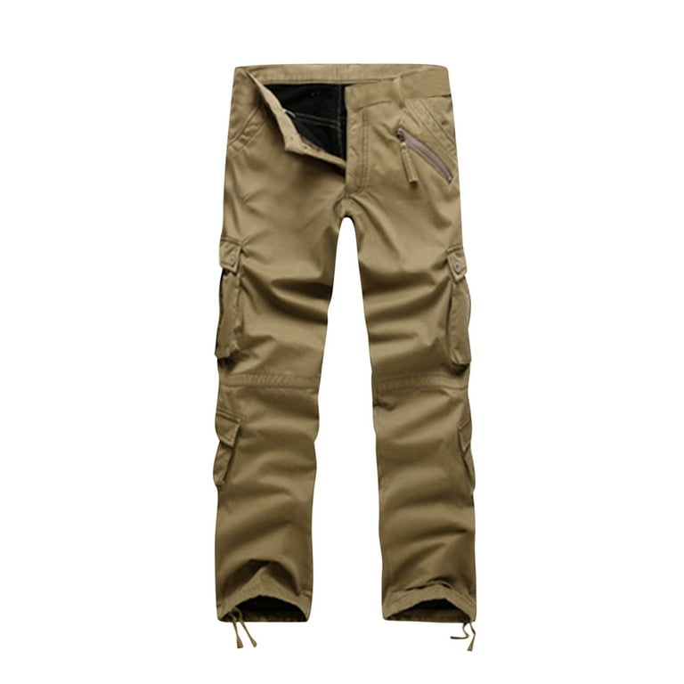 Elainilye Fashion Men's Cargo Pants Velvet Thicken Cargo Pants Baggy Casual  Washed Trousers Multi-pocket Pants For Men,Brown 