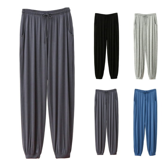 Elainilye Fashion Men's Pajama Pants Summer Pajama Pants Knit Cotton Bottoms Button Fly Pajama Bottoms,Blue