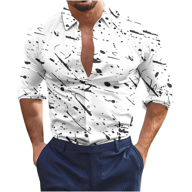 Elainilye Fashion Men's Shirts Henley Printed Long Sleeved Shirt Beach  Casual Shirt Blouse Top 