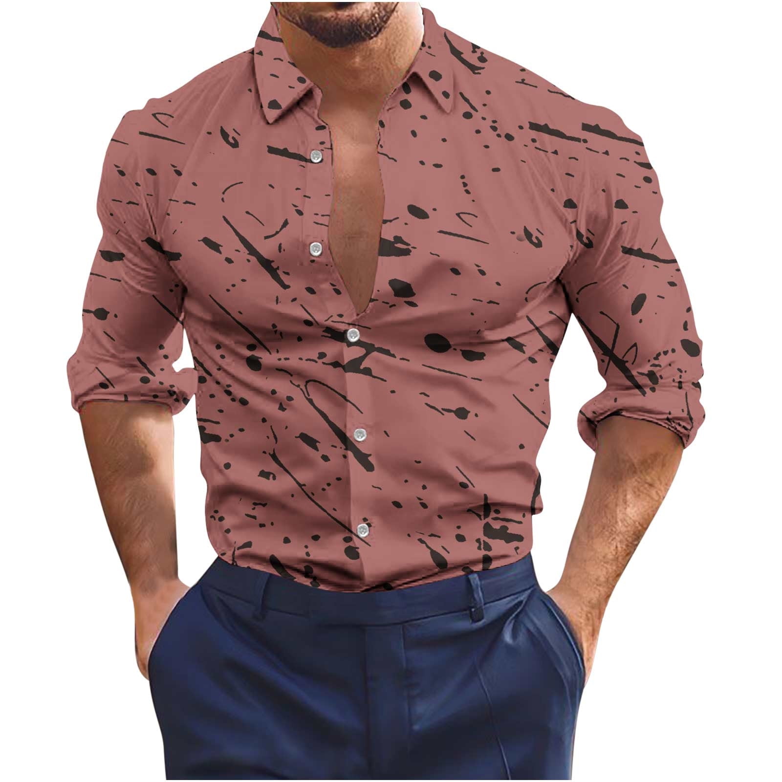 Elainilye Fashion Men's Shirts Henley Printed Long Sleeved Shirt Beach  Casual Shirt Blouse Top 