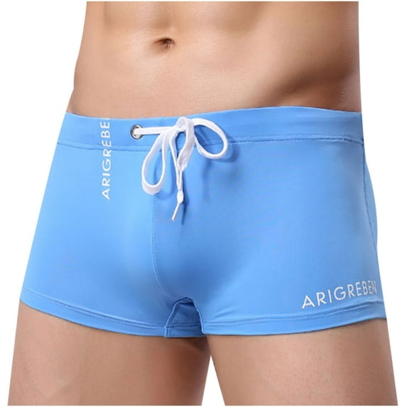 Elainilye Fashion Men's Swimwear Solid Color Drawstring Hot Spring Anti-embarrassment Quick Quick-drying Swimming Trunks,Blue