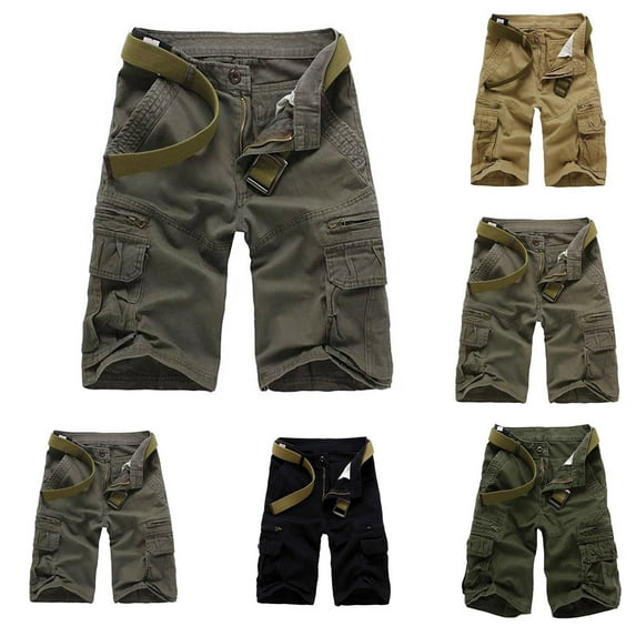 Elainilye Fashion Mens Cargo Joggers Casual Plain Print Zipper Button Pockets Cropped Cargo Shorts Hiking Shorts,Gray