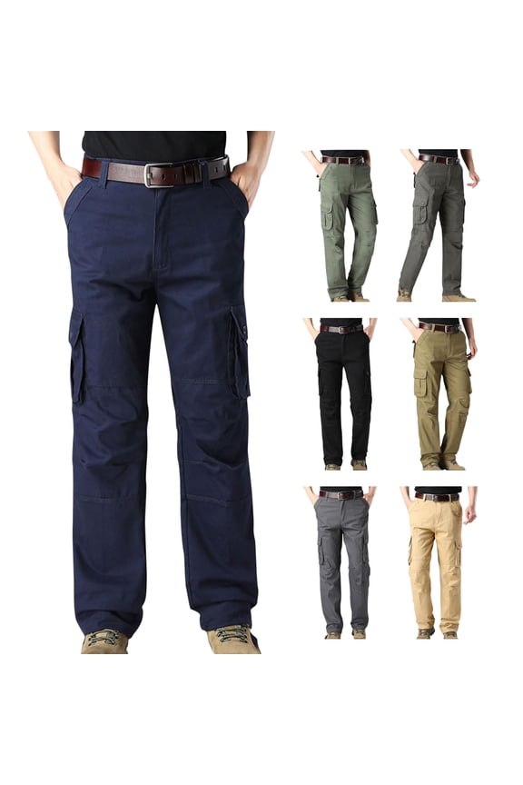 Fashion Mens Cargo Pants Hiking Pants Thick Straight-leg Pants Mountain Climbing Multi-pocket Overalls Trousers,Gray