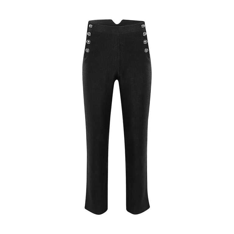 Elainilye Fashion Mens Dress Pants Gothic Pants Medieval Steampunk Retro  Stage Performance Style Slim Button Trousers,Black 