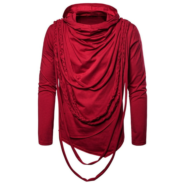 Elainilye Fashion Mens Hoodies Scrunch Neck Solid Shirt Irregular Long  Sleeve Shirt Pullover Top Casual Fit T-shirt Top 
