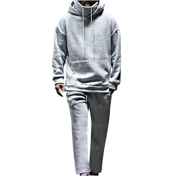 Elainilye Fashion Mens Hoodies Tracksuit Lapel Casual Color Matching Coat Trousers Hoodie Sport Suit Long Sleeve Hooded Sweatshirt Set,Gray