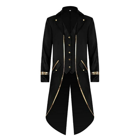 Elainilye Fashion Mens Jacket Halloween Costume Mid Length Retro Tuxedo Costume Swallow-tailed Coat Vintage Jackets,Black