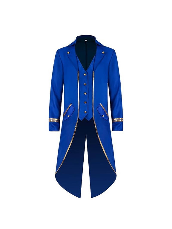 Fashion Mens Jacket Halloween Costume Mid Length Retro Tuxedo Costume Swallow-tailed Coat Vintage Jackets,Blue