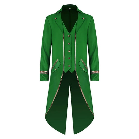 Elainilye Fashion Mens Jacket Halloween Costume Mid Length Retro Tuxedo Costume Swallow-tailed Coat Vintage Jackets,Green