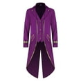 thumbnail image 1 of Elainilye Fashion Mens Jacket Halloween Costume Mid Length Retro Tuxedo Costume Swallow-tailed Coat Vintage Jackets,Purple, 1 of 6