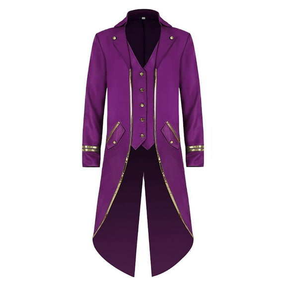 Elainilye Fashion Mens Jacket Halloween Costume Mid Length Retro Tuxedo Costume Swallow-tailed Coat Vintage Jackets,Purple