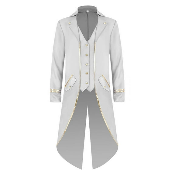Elainilye Fashion Mens Jacket Halloween Costume Mid Length Retro Tuxedo Costume Swallow-tailed Coat Vintage Jackets,White