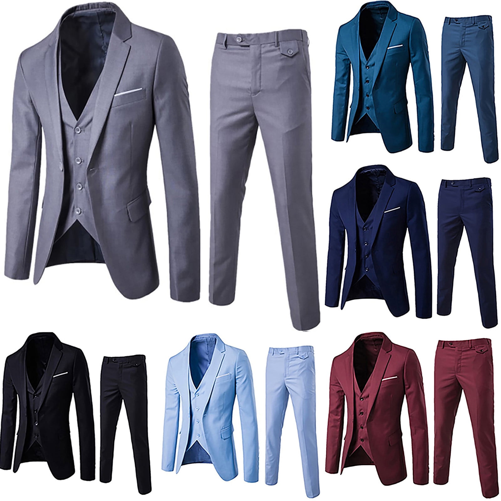 Elainilye Fashion Mens Jackets Suit Jacket with Vest Suit Pants Three