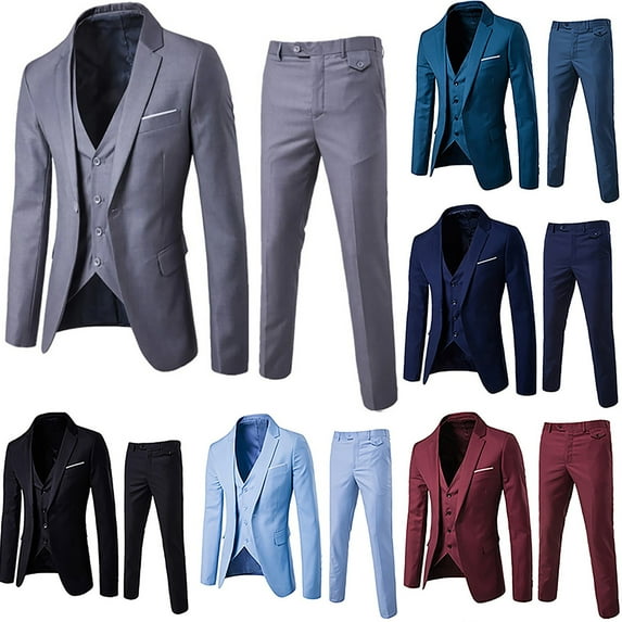 Elainilye Fashion Mens Jackets Suit Jacket with Vest Suit Pants Three-piece Suit Casual Blazers Suit for Work,Gray