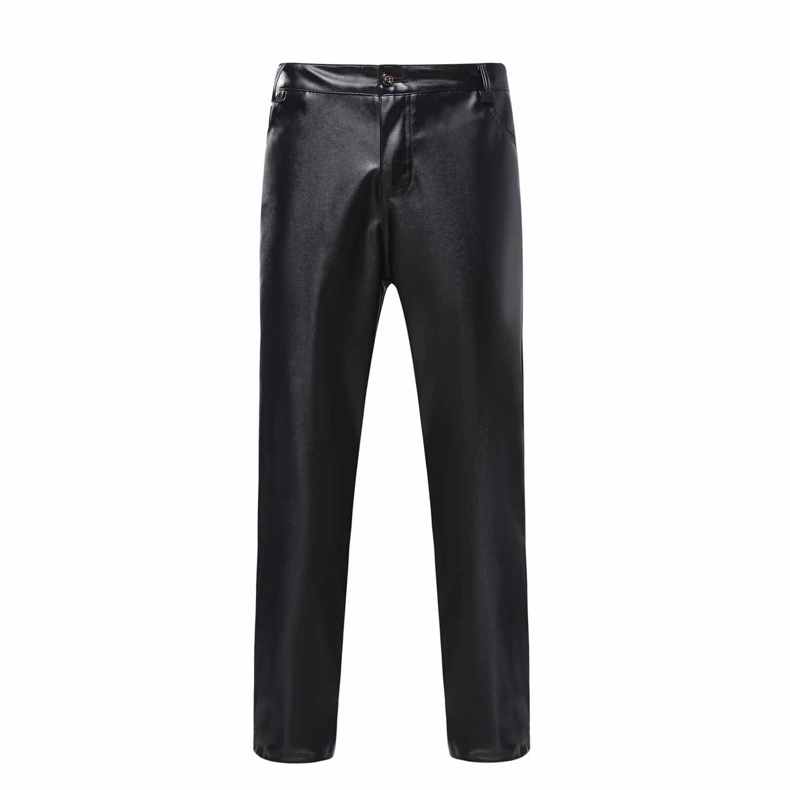 Elainilye Fashion Mens Leather Pants Faux Leather Punk Retro